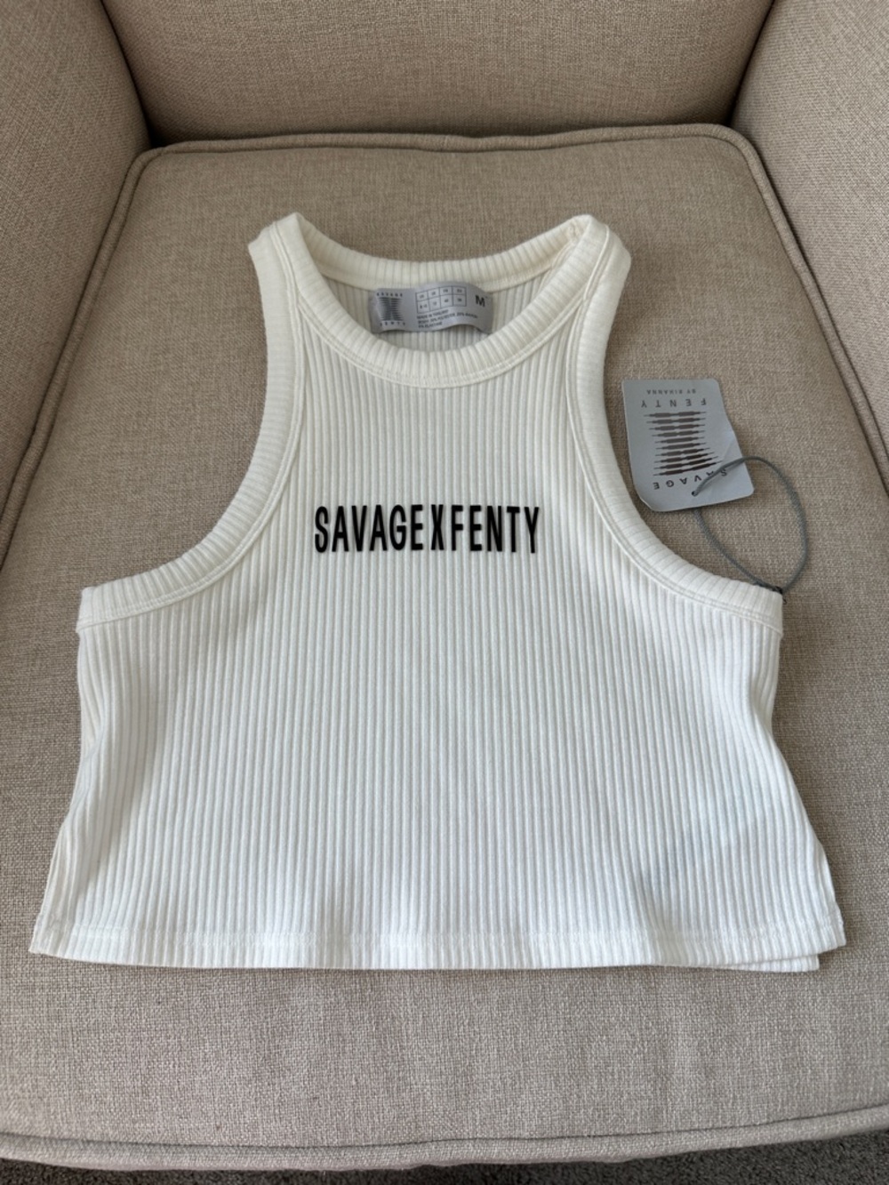 savage x fenty white ribbed high-neck crop tank